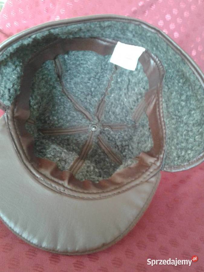 Czapka skórzana zimowa z daszkiem i nausznikami