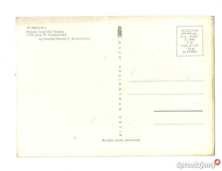 WARSZAWA POMNIK FRYDERYKA CHOPINA POCZTÓWKA świętokrzyskie Krynki