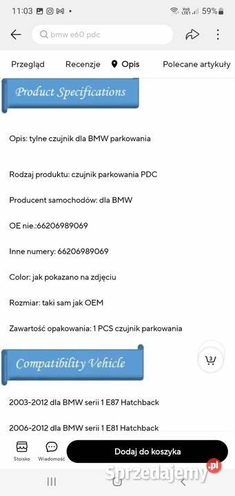 Czujniki parkowania bmw e46 e39 Nowe komplet sprzedam