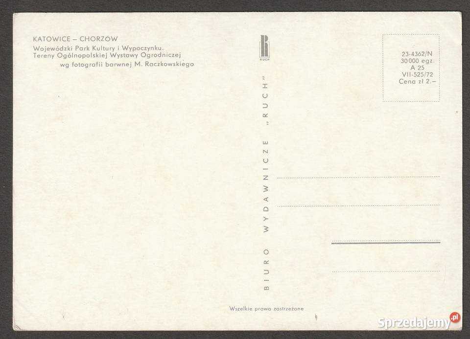 KATOWICE CHORZÓW PARK 1972 BEZ OBIEGU Łódź sprzedam