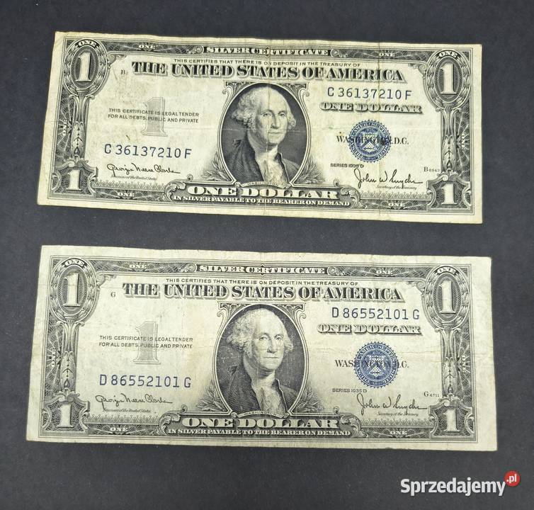 Dwa banknoty 1 dolarowe z 1935 roku srebrny Numizmatyka Rzeszów
