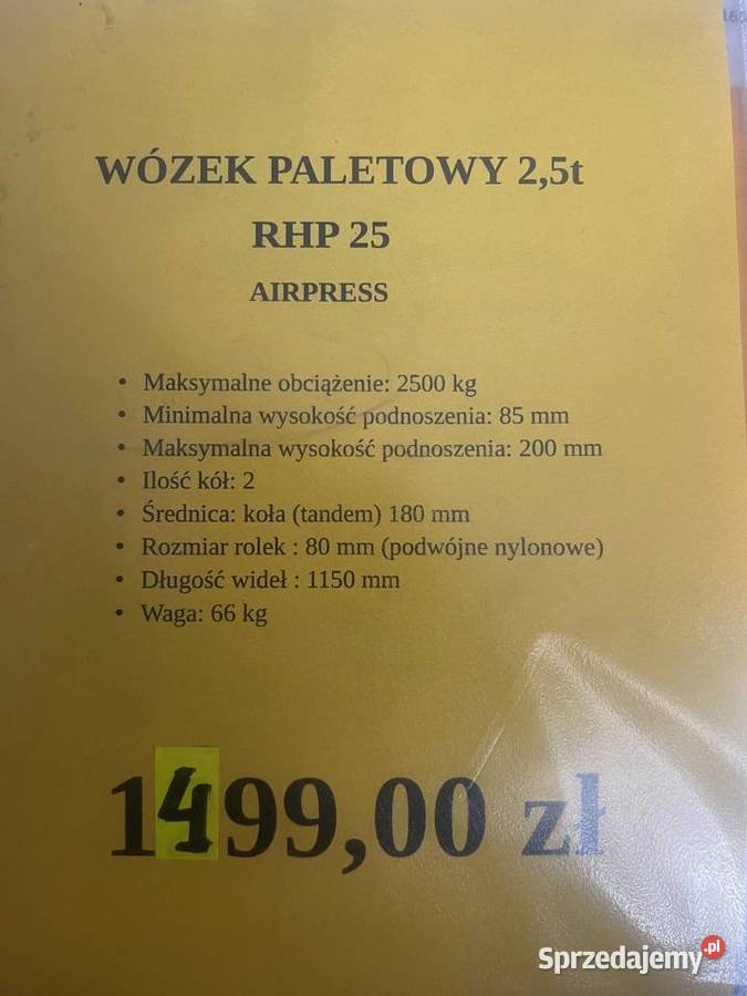 Sprzedam wózek paletowy o udźwigu 1500 NOWY Brzeg