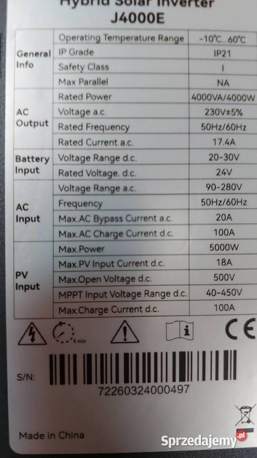 Solar hybrydowy falownik 12V AC 220V 22KW Falowniki Wołomin