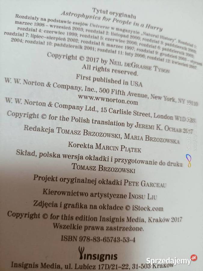 Astrofizyka zabieganych Tyson książki Warszawa Rok wydania 2017 Książki naukowe i popularnonaukowe sprzedam