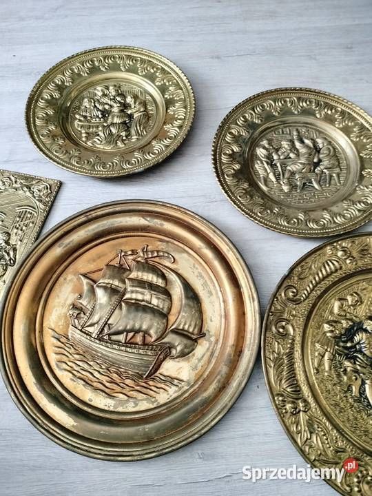 Talerze ozdobne miedziane metalowe miedzioryt Choszczno