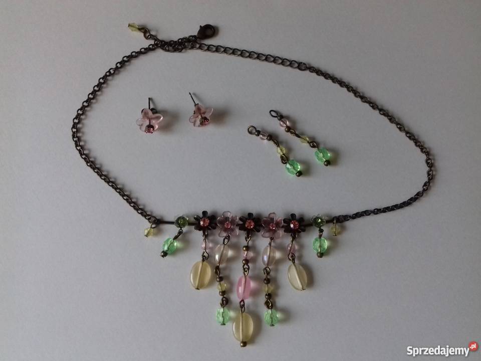Zestaw biżuterii naszyjnik kolczyki z kwiatkami wielkopolskie Ostrzeszów