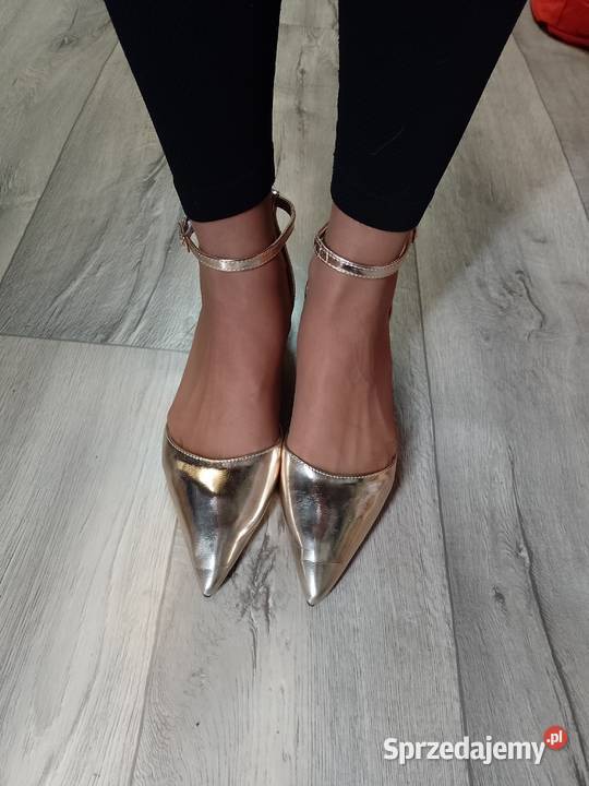 40 Złote czółenka wieczorowe z zapięciem NOWE skóra ekologiczna Kraków