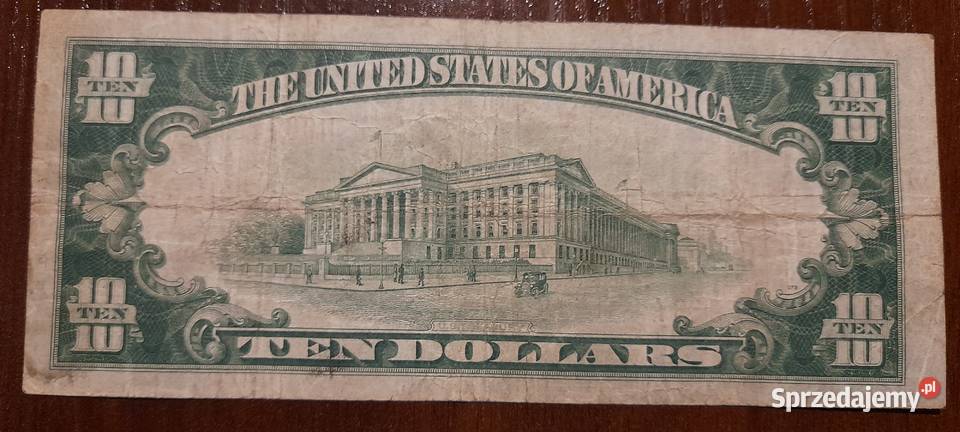 Banknot 10 dolarów 1929 brązowa pieczątka Numizmatyka mazowieckie Warszawa