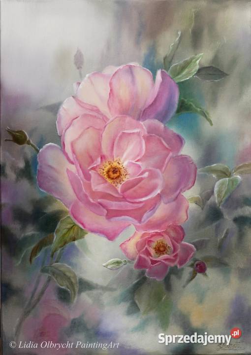 Różany Krzew ręcznie malowany olejny Lidia