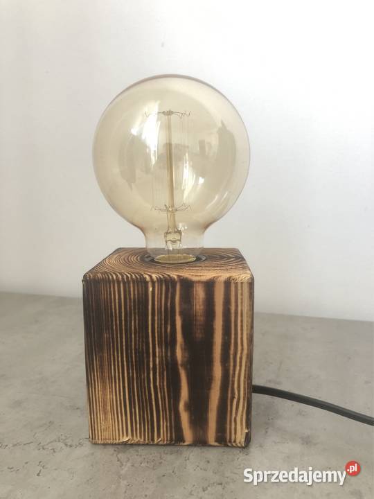 NOWA lampka stołowa drewno wypalane żarówka Poznań sprzedam
