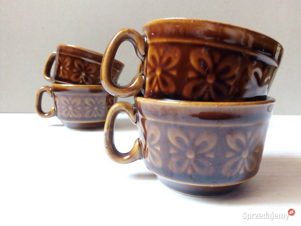 6 małych filiżanek kokardki werina porcelit brązowy sprzedam
