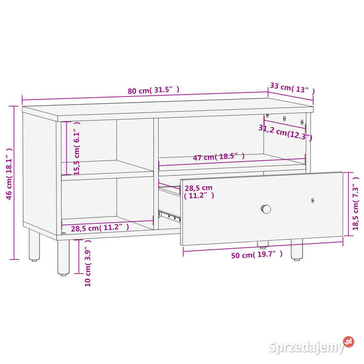 Szafka pod telewizor czarna 80x33x46 lite drewno Warszawa