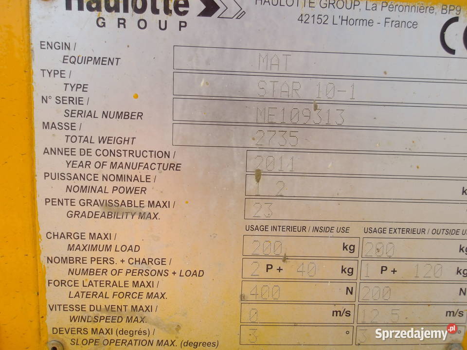 Podnośnik koszowy masztowy 10m Haulotte STAR 101 Pleszew
