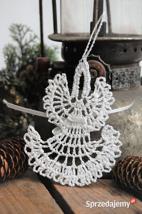 Anioł aniołek szydełkowy biały płaski zawieszka biały Dekoracje i ozdoby lubelskie