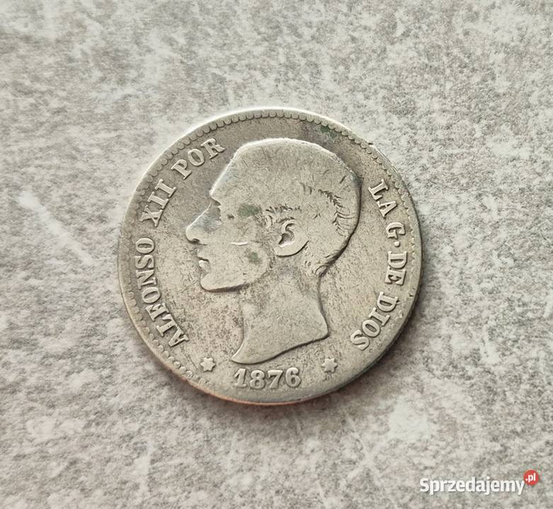 59 HISZPANIA srebro 1 Peseta 1876 r Alfonso XII Wola Kruszyńska