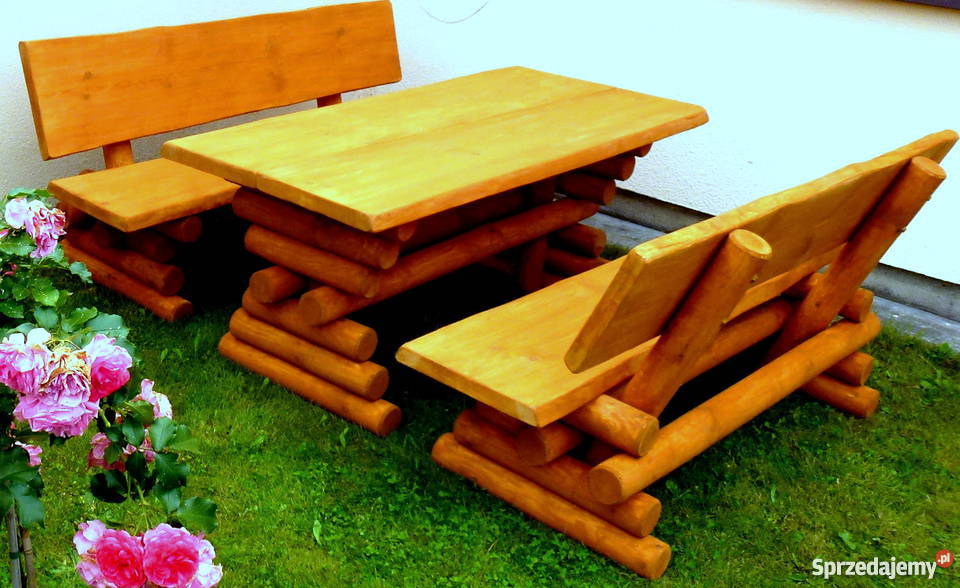 Meble ogrodowe barowe krzesła drewniane huśtawka