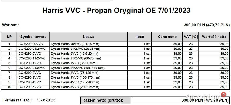 6290 VVCVAX Dysze Tnące Harris Oryginał Lublin sprzedam