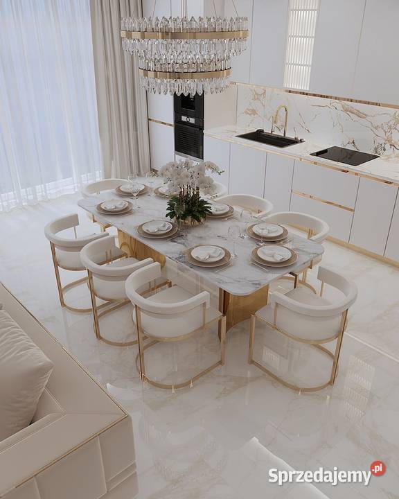 Krzesło glamour beżowo złote nowoczesne do Warszawa