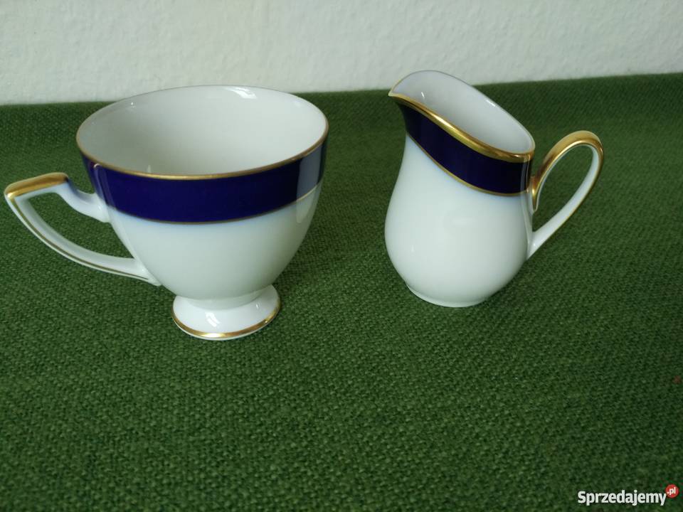 Mlecznik i filiżanka kobaltowa porcelana Gorlice