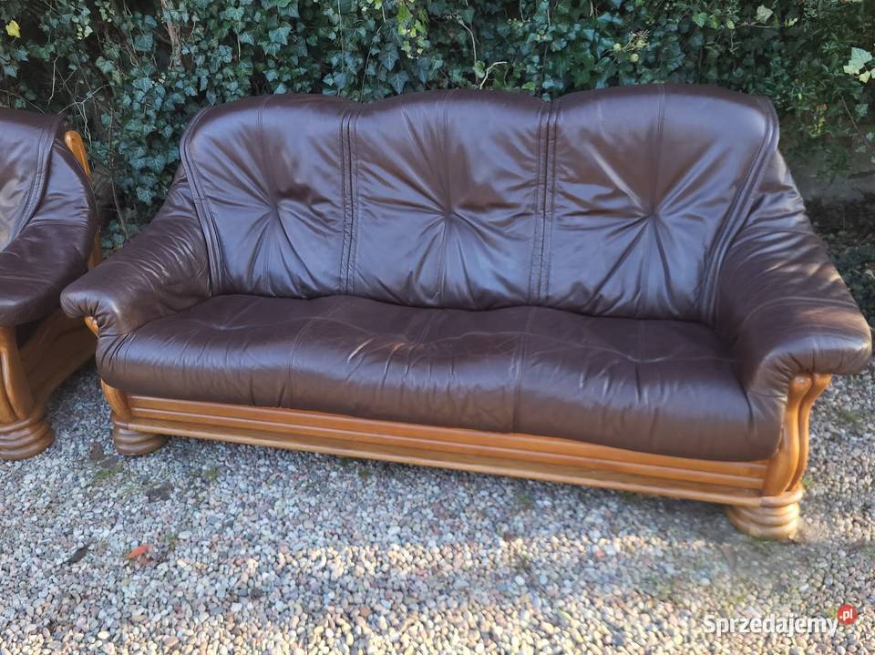 Piękny komplet wypoczynkowy ze skóry sofa dwa Sypniewo