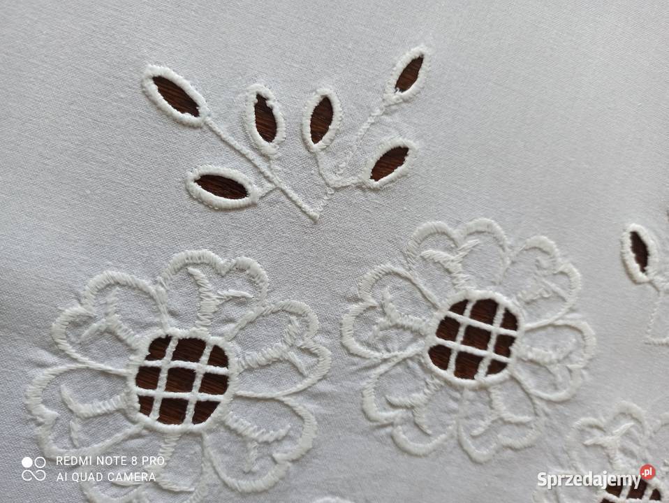 Bieżnik obrus bawełna haft Richelieu PRL Białystok