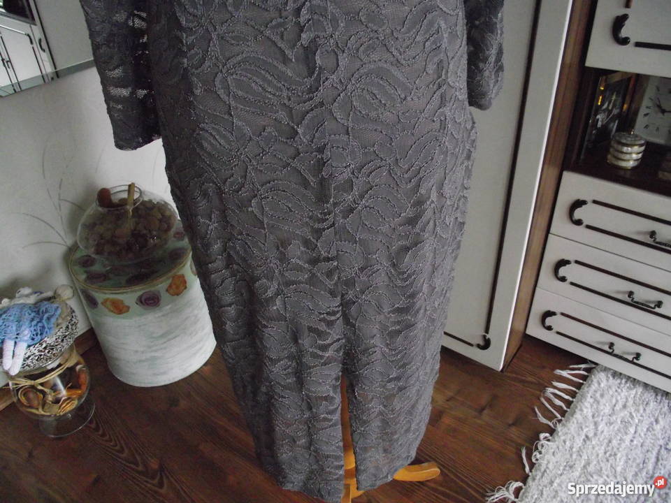 SEXI KORONKOWA SUKENKA SZARO SREBRNA r 42 Koronkowa  Spódnice i sukienki Piła