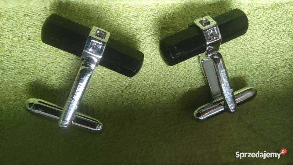 Spinki do mankietów cyrkonia onyks srebro