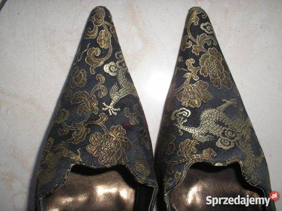 Eleganckie czarne szpilki ze złotym haftem rozmi Inna marka