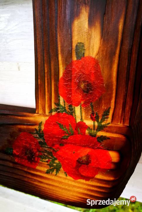 Rama lustra drewniana vintage opalona sielskie odcienie brązowego