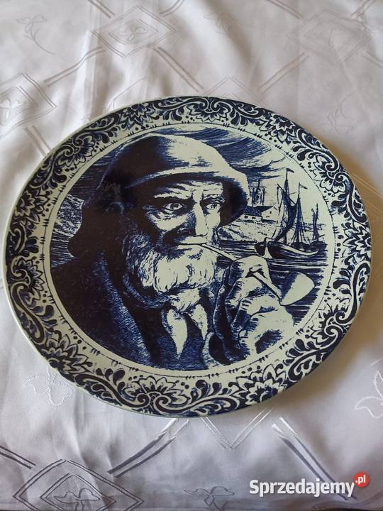 Piękne kobaltowy talerz do powieszenia na ścianę