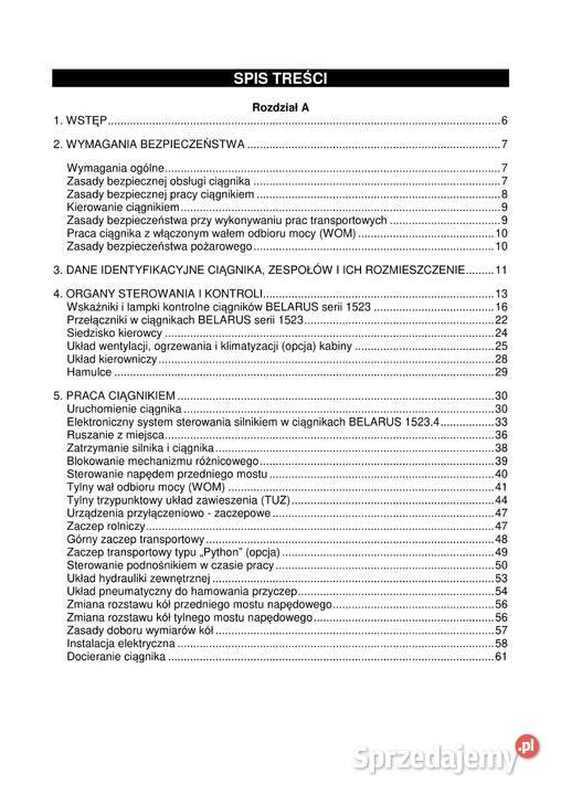 BELARUS MTZ 1523 I POCHODNE instrukcja obsługi Stalowa Wola sprzedam