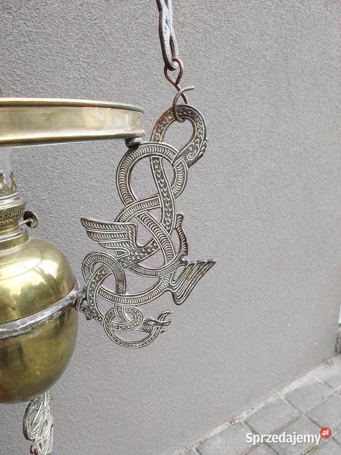 Zabytkowa lampa naftowa sufitowa secesja Antyki, Sztuka, Kolekcje Tczew
