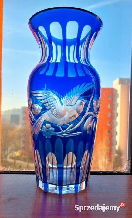 Piękny duży wazon kryształowy PRL Wrocław