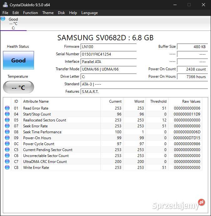 Dysk twardy Samsung SV0682D 68GB IDE ATA66 Retro Pojemność < 80 Kraków sprzedam