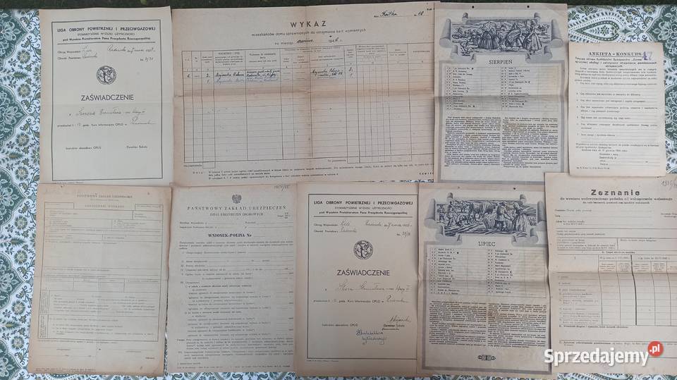 Przedwojenne druki zaświadczenia wykazy wnioski Pozostałe Kolekcje Wieluń
