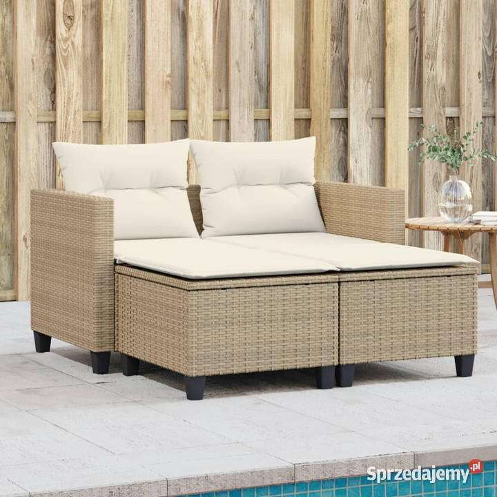 Sofa ogrodowa 2osobowa ze stołkami beżowa rattan mazowieckie Warszawa sprzedam