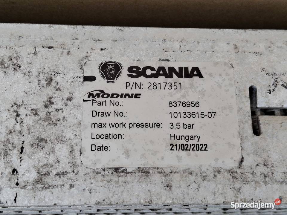 SCANIA S NGS INTERCOOLER CHŁODNICA POWIETRZA Chłodnie wody sprzedam