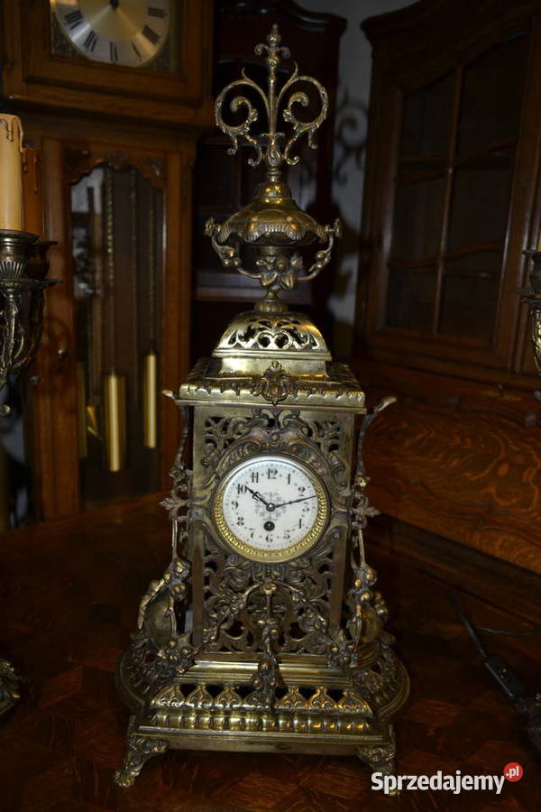 zegar kominkowy z kandelabrami mosiądz Będzin