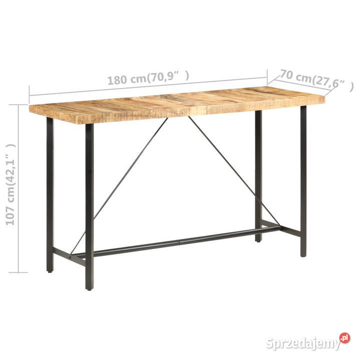 Stolik barowy 180x70x107 surowe drewno mango Warszawa