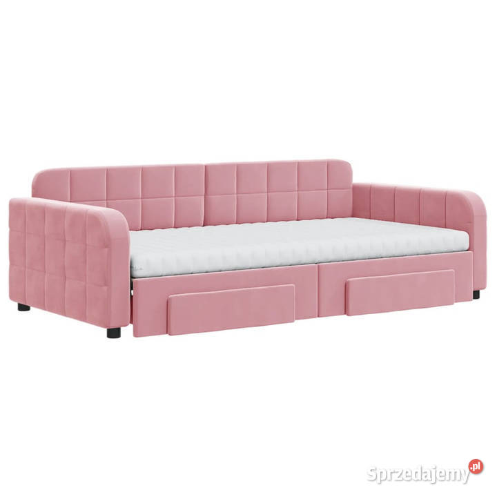 Sofa rozsuwana z szufladami różowa aksamit