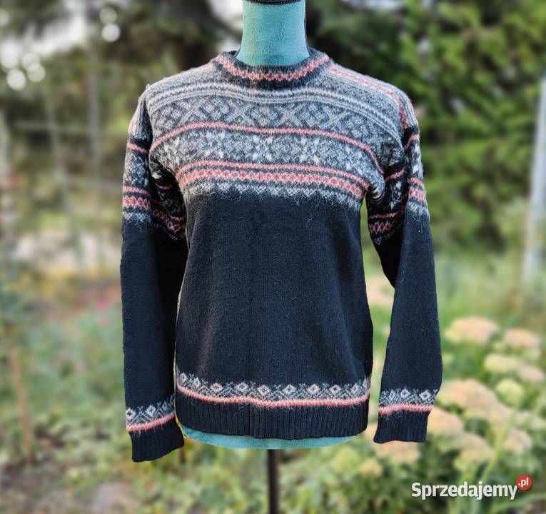 Sweter wełniany S 36 wełna czarny kolorowy wzór Szczecin