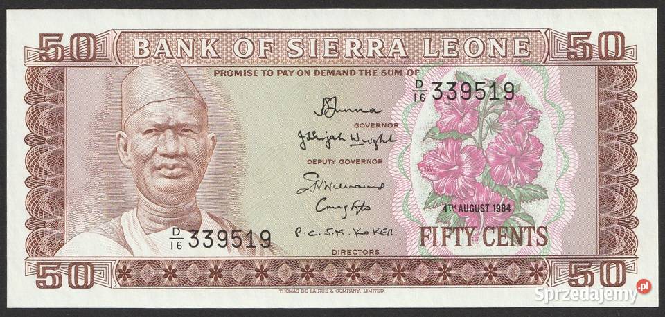 SIERRA LEONE 50 CENT 1984 - STAN BANKOWY UNC