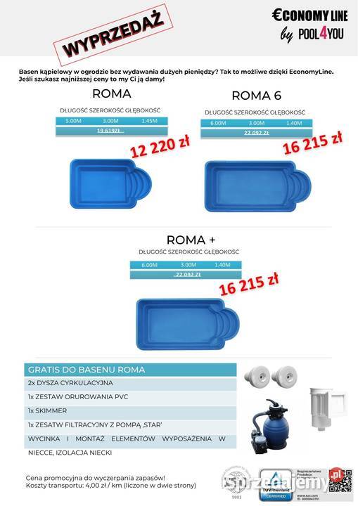 Basen ogrodowy poliestrowy gotowy 6x3x14 baseny Opole