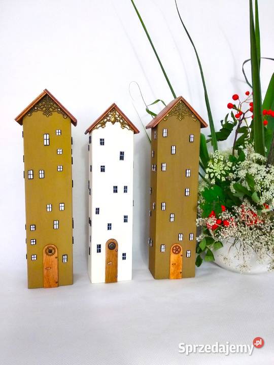 Dekoracyjne domki drewniane pastelowa uliczka zielony Wrocław