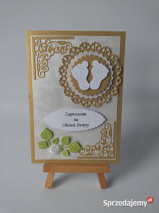 ZAPROSZENIA CHRZEST STOPKI W SERWETCE C6 ZŁOTO wielkopolskie Poznań