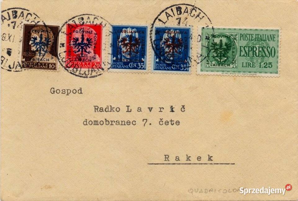 LAIBACH 1944koperta RZADKA wysyłka Człuchów