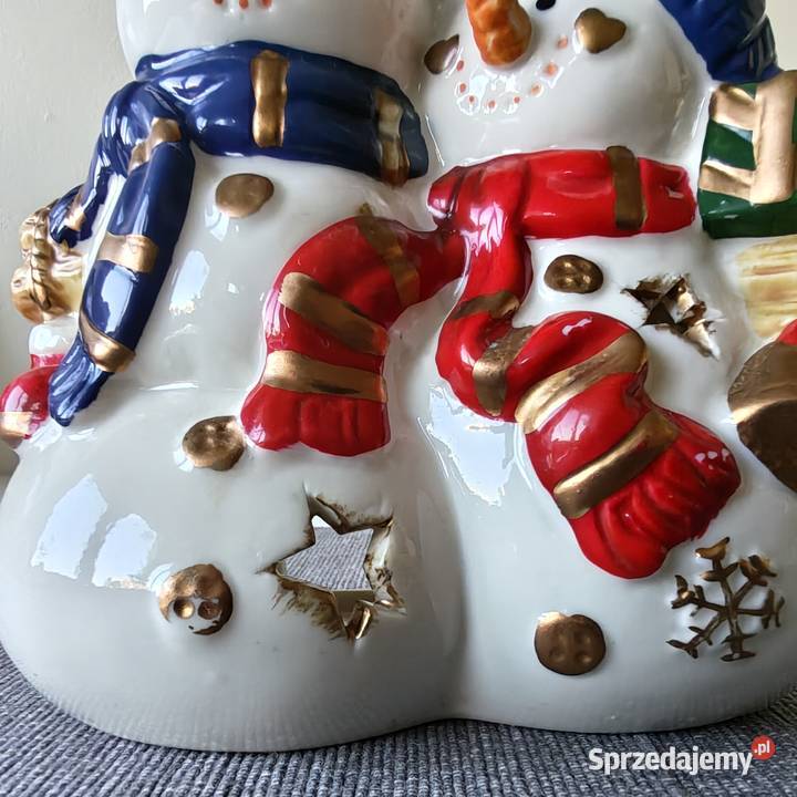 Ceramiczny świecznik lampion DWA BAŁWANKI ozdoba Boże Narodzenie podkarpackie