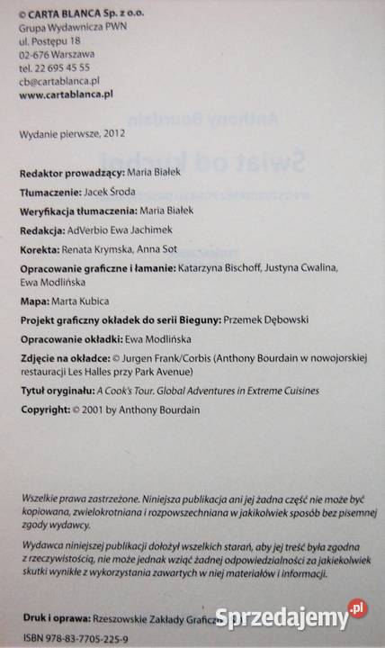 Anthony Bourdain Świat kuchni Wyd Carta Blanca Lublin sprzedam