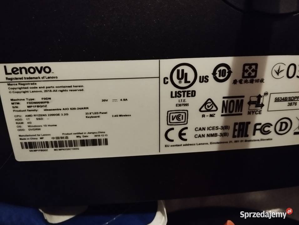 Komputer Lenovo AIO 8GB RAM All in One Bogatynia sprzedam