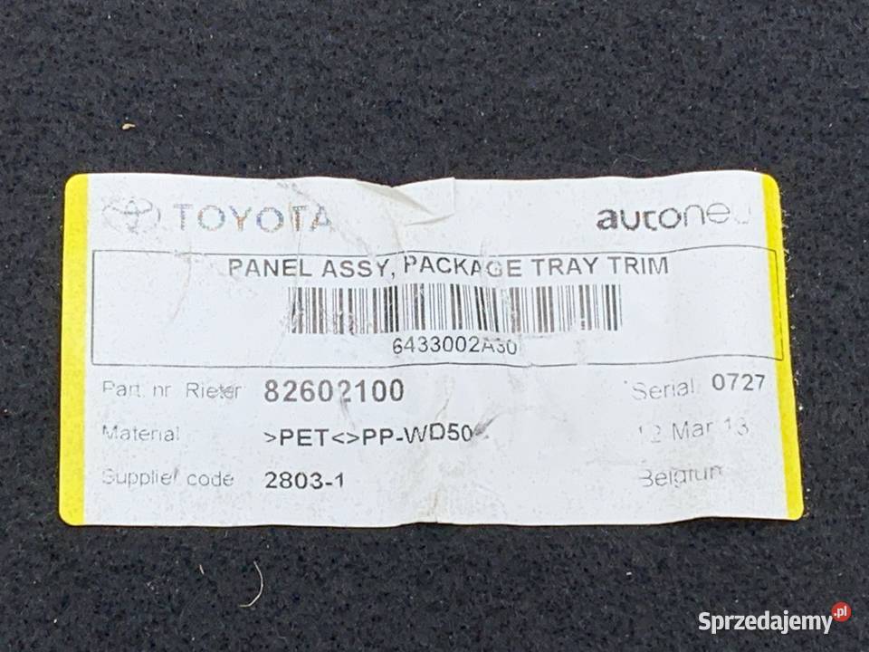 PÓŁKA TYŁ TOYOTA AURIS II Hatchback 1218 OSŁONA Półki tylne podkarpackie